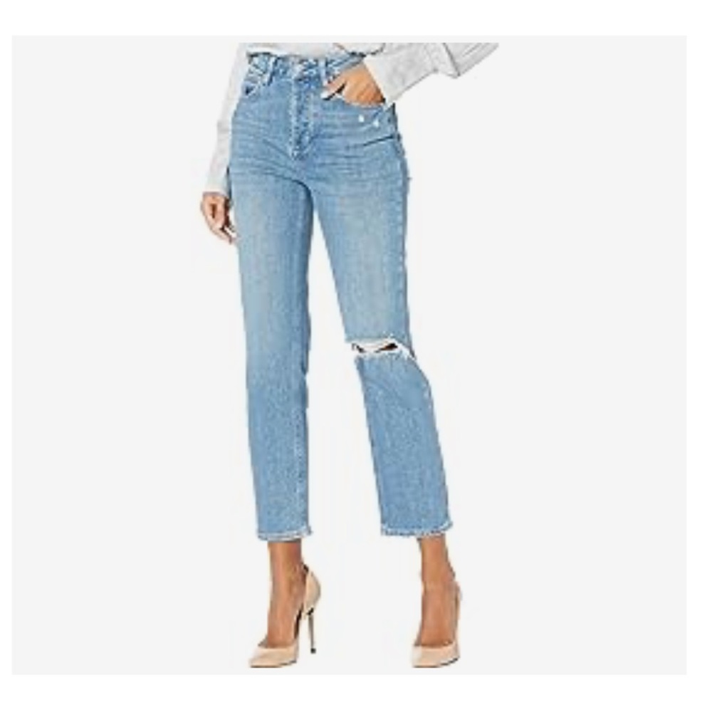 Paige Sarah straight ankle jeans w covered button fly in Juliette destructed